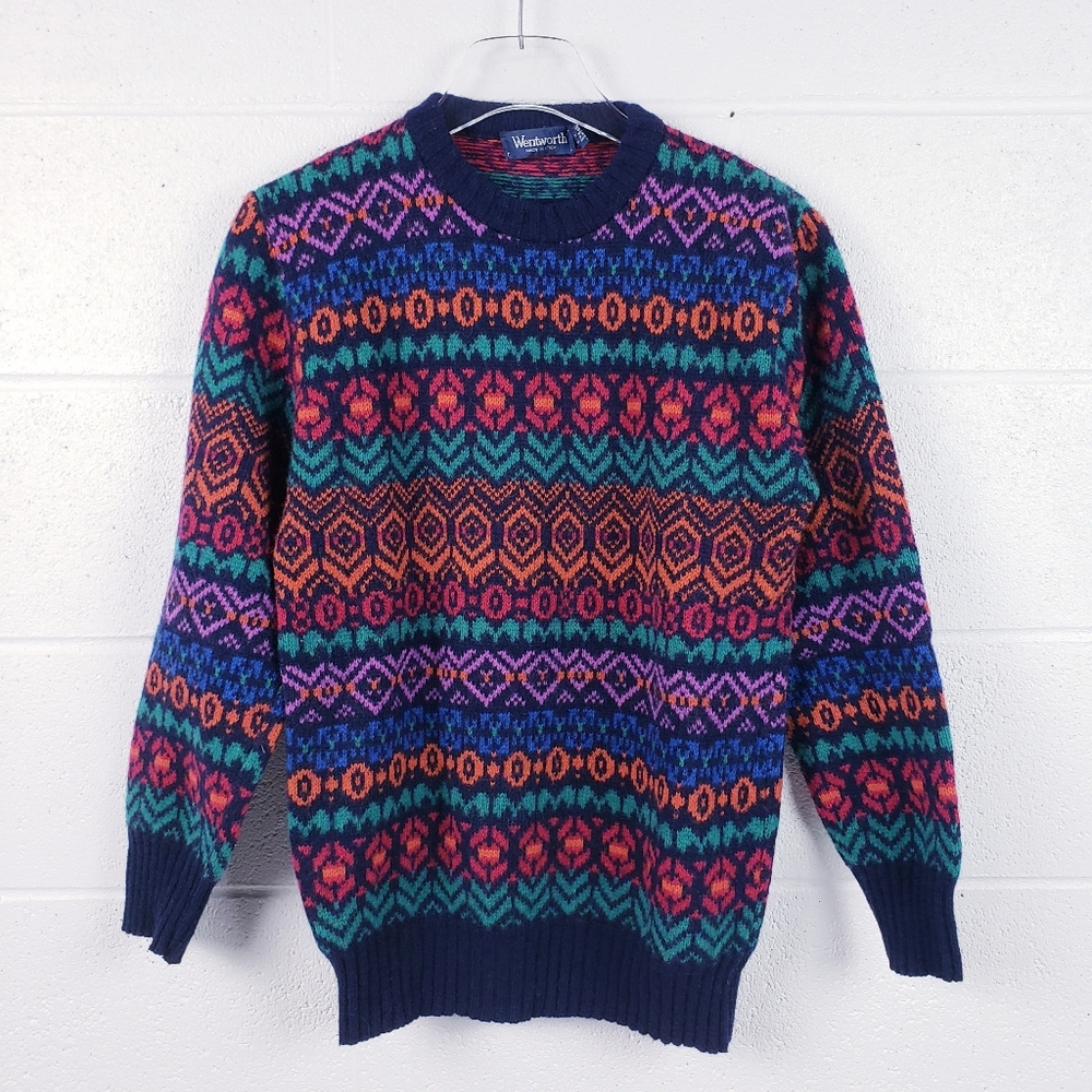 Vintage‎ 90s Streetwear Rainbow Fair Isle Wool Blend Knit Sweater Size Small